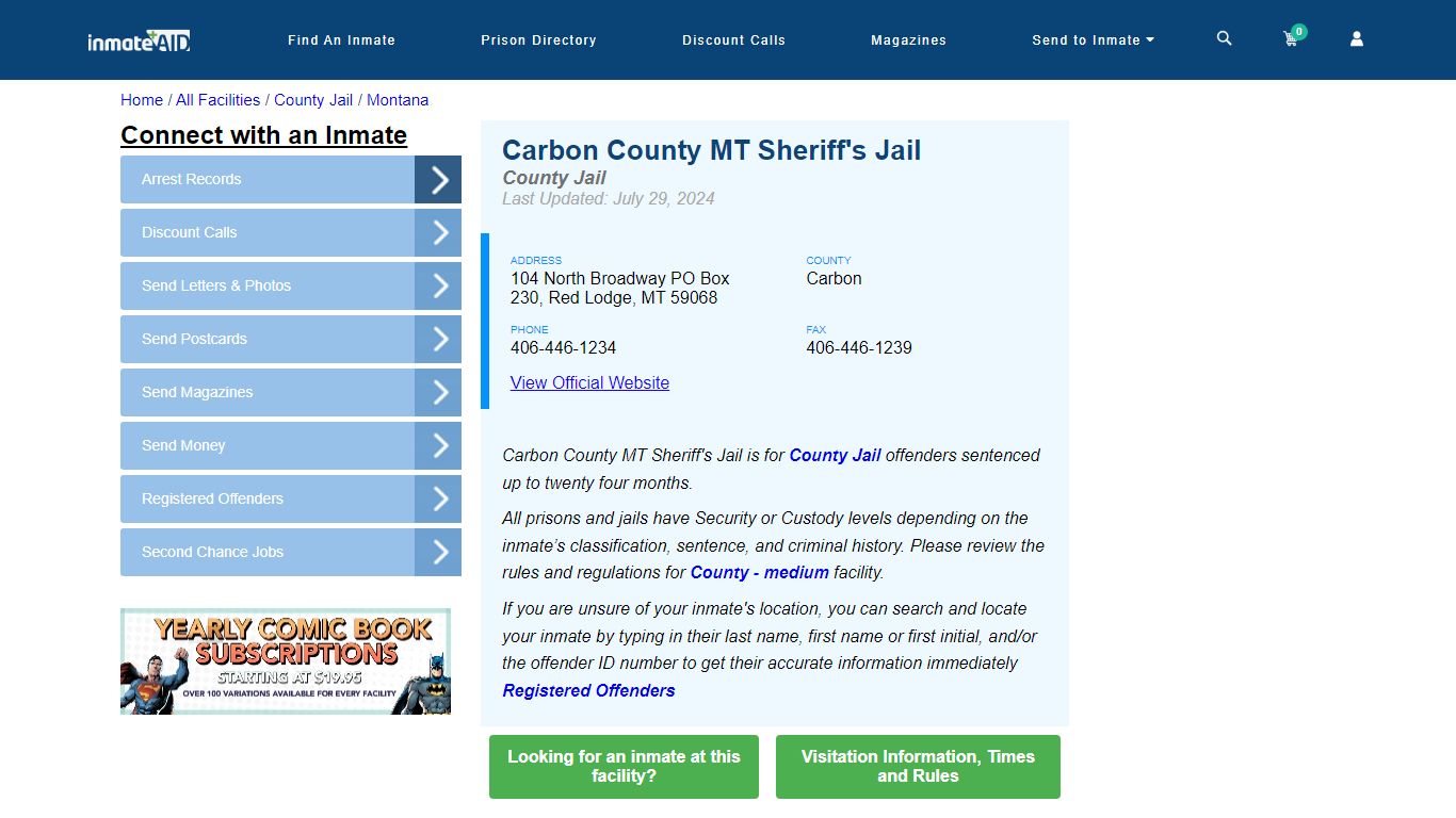 Carbon County MT Sheriff's Jail - Inmate Locator